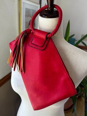 Handbag Republic Red Wristlet, Braided Loop Handle, Tassel, Vegan Leather